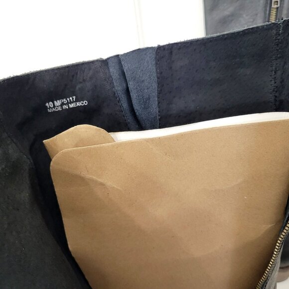 Circle G Distressed Black Leather Knee-High Boots With Buckle Detail & Stacked H - Picture 8 of 11